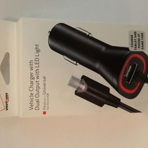 Verizon Micro USB Car Charger with dual output and LED Light NIP SEALED